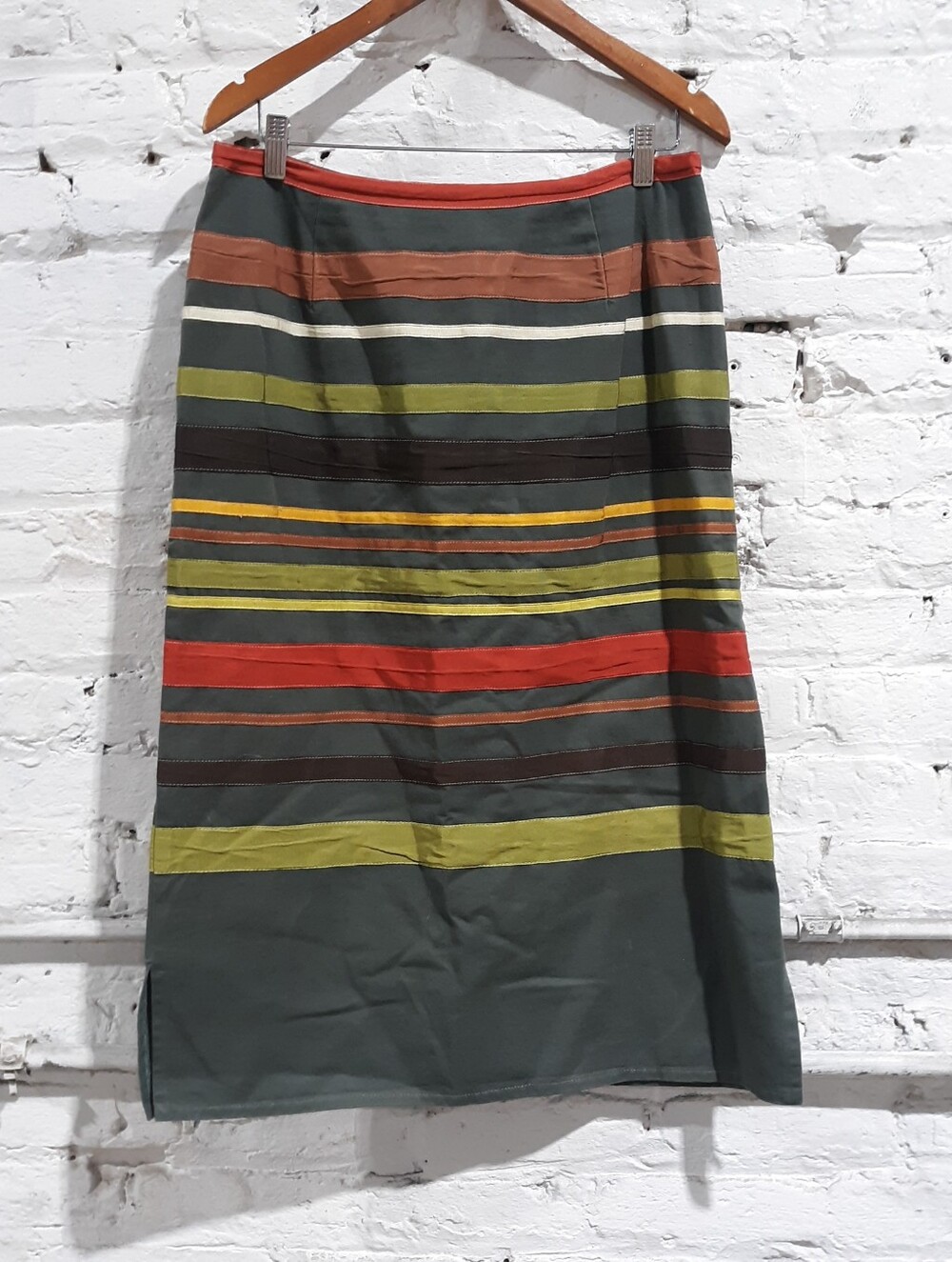 Neesh by DAR Vintage Cotton Earth Tone Striped Midi A Line Utility Skirt L